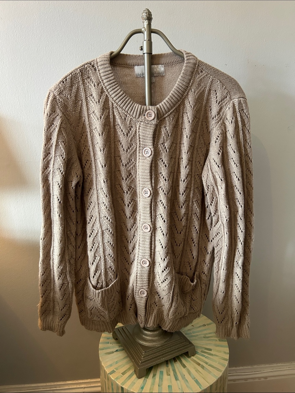 Carolyn Taylor Beige Knit Button-Up Cardigan